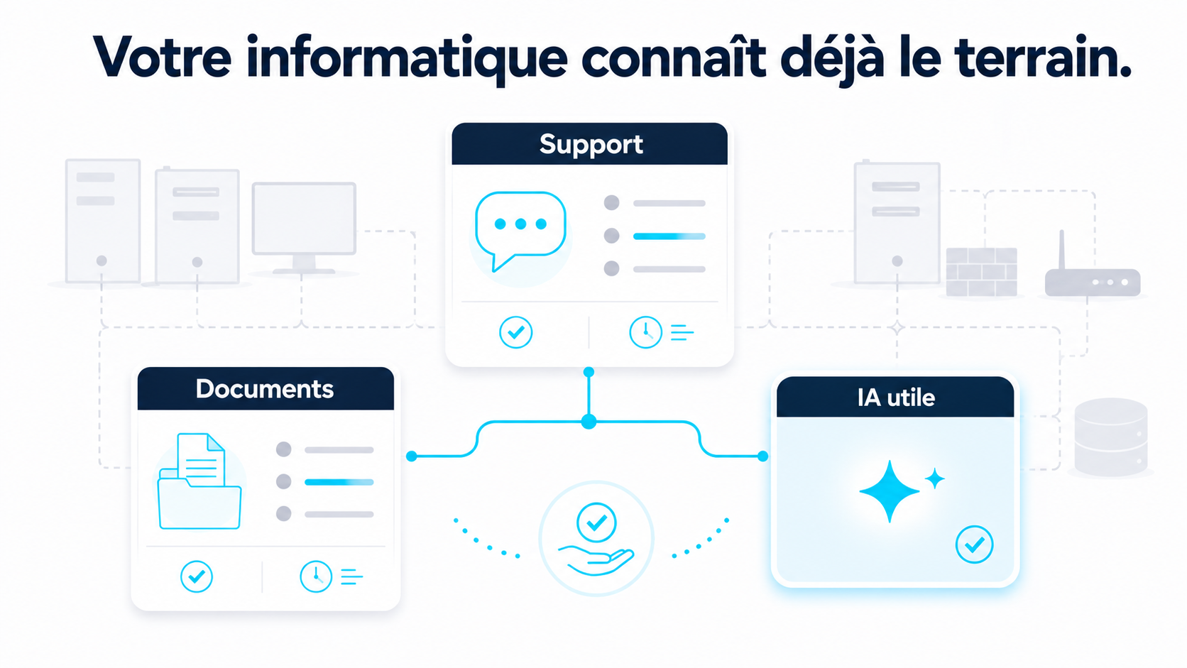 Illustration IA — support, documents et IA utile